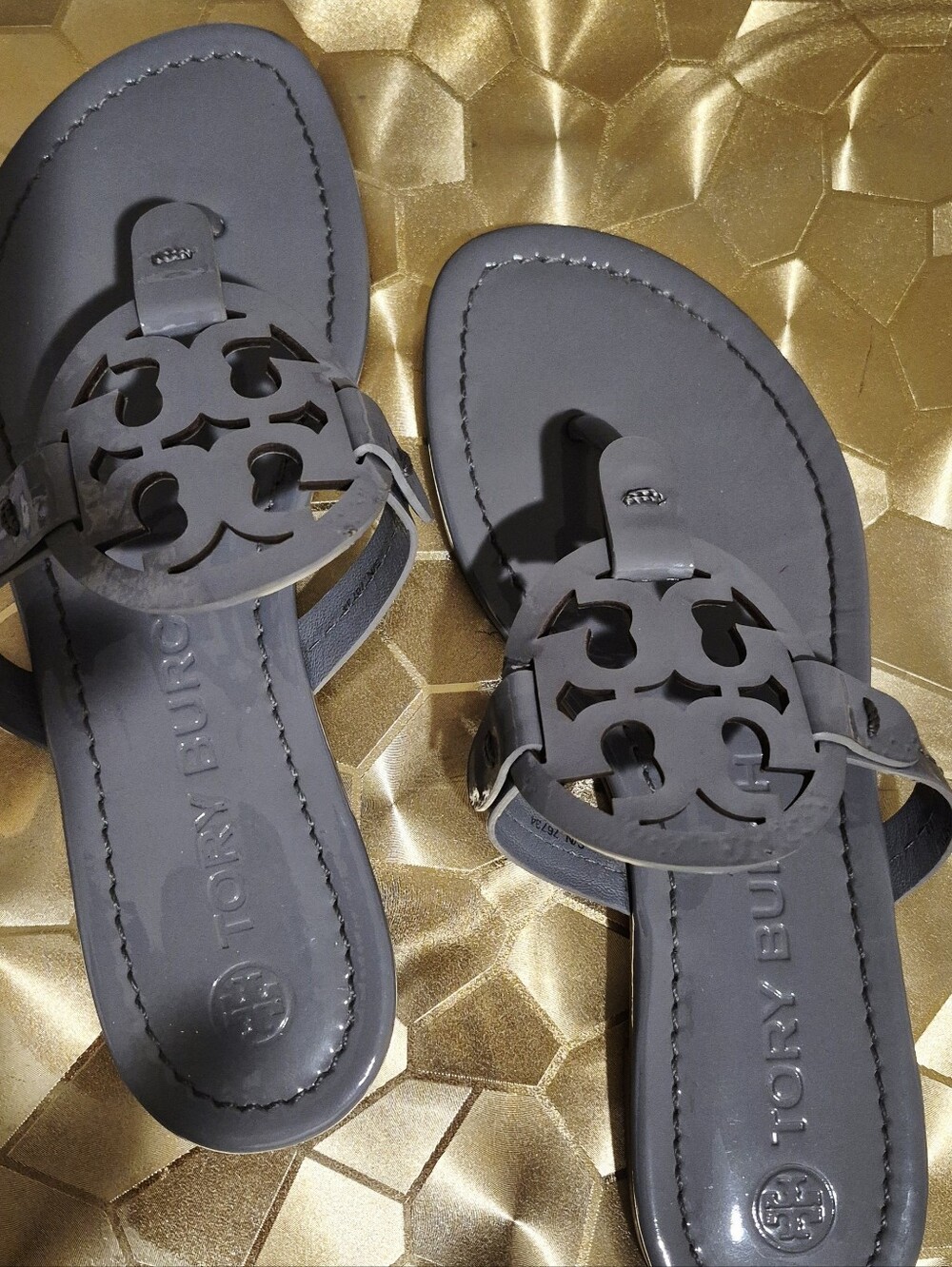 Tory Burch Gray Leather Miller Thong Sandals Size 6